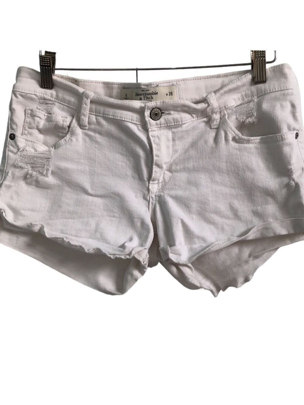 Abercrombie and Fitch Shorts White Denim Cuffed Distressed Size 6 W 28